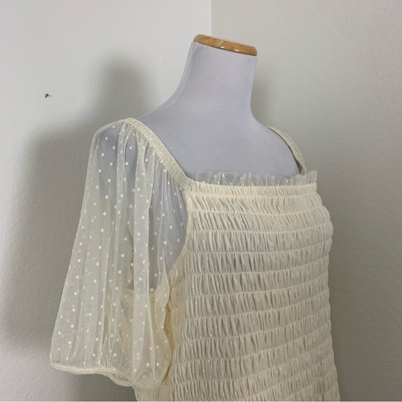 Torrid Mesh Swiss Dot Smocked Top Women’s 3X Sheer Puff Sleeves Coquette Cottage - Picture 17 of 17